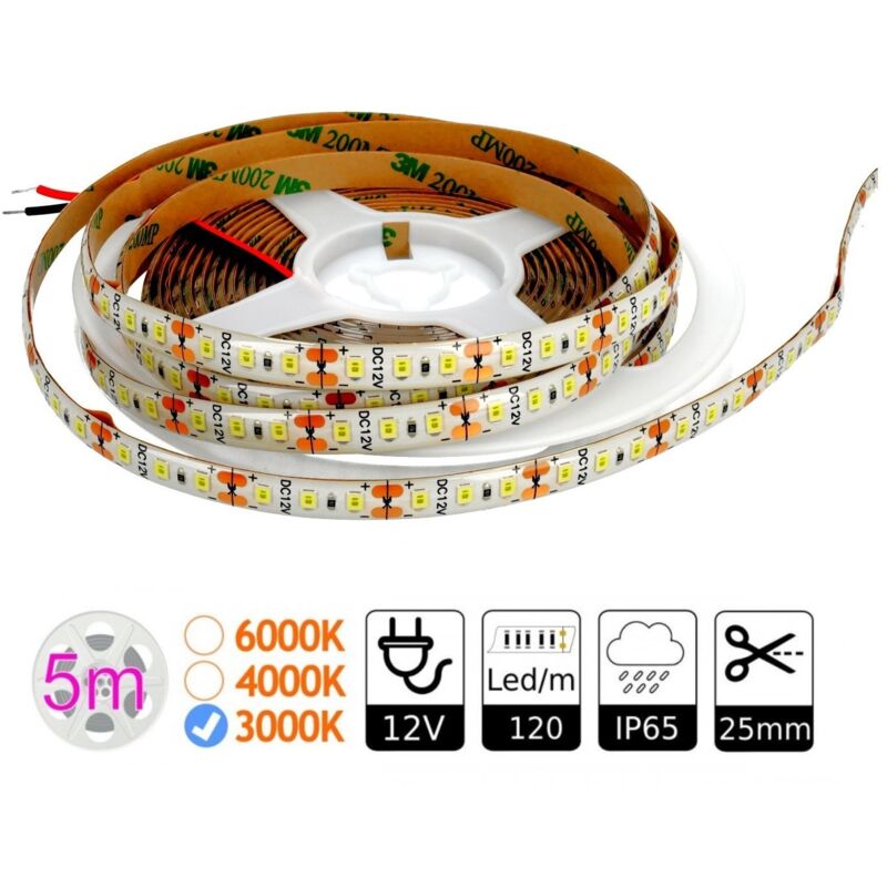 Led pira 12V 3000K IP65 120 led metro SMD2835 Bobina 5 mts strips led - Jandei