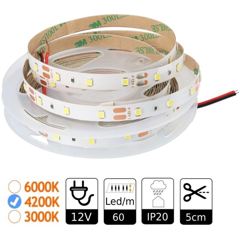 Image of Led pira 12V 4200K 60leds IP20 SMD2835 5 m Strisce led - Jandei