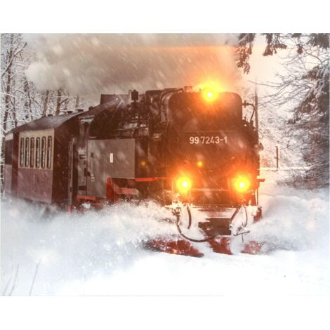 JANDEI Tisch mit 3 LED -Zug im Schnee 50 x 40, 2 Batterien AA LED -Kader