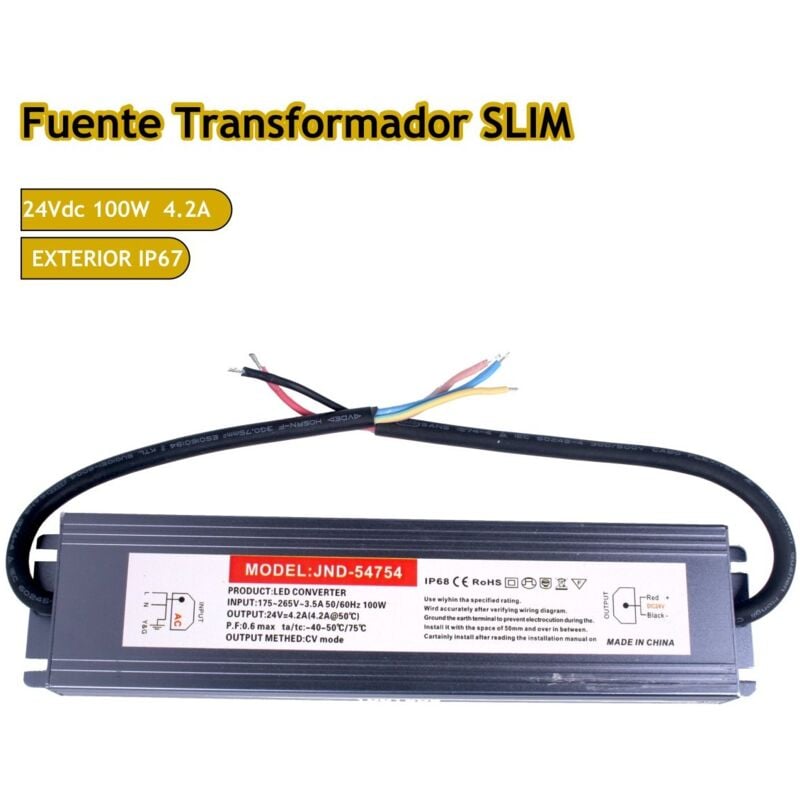 Transformateur slim 24V 4,2A 100W Extérieur IP68 Accessoires Bande led - Jandei