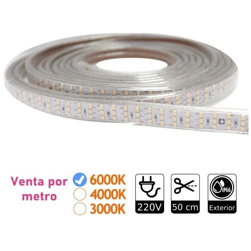Bande led triple 6000K 276 led/m 220V extérieur IP65. Bandes led de 1 mètre - Jandei