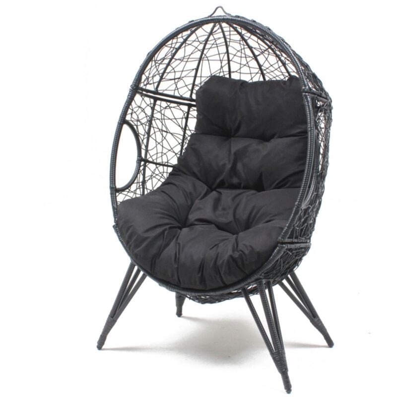 Concept-usine - jane - Fauteuil œuf sur pied en résine noir effet rotin