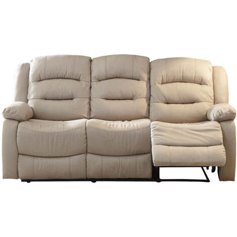JANS - Canapé Relax Manuel 3 Places Tissu Beige