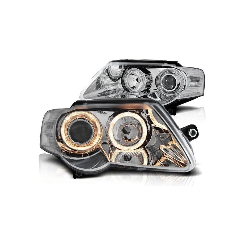 Jantes de phares double halo vw passat B6 3C 03 05-10 angel eyes chrome - Chrome