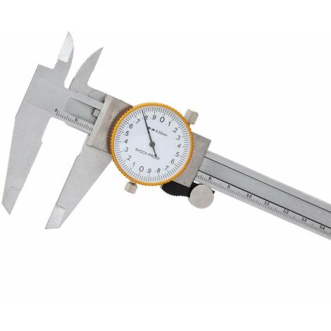 janue Messschieber mit Zifferblatt, 200 mm, 8 Zoll, Edelstahlkopf, präziser, stoßfester und feststellbarer 4-Wege-Messmikrometer, 401231