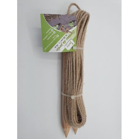 JANY - Cordeau de jardin - 10m chanvre et piquets bois 30cm - 100% naturel - Neuf - Voir photos