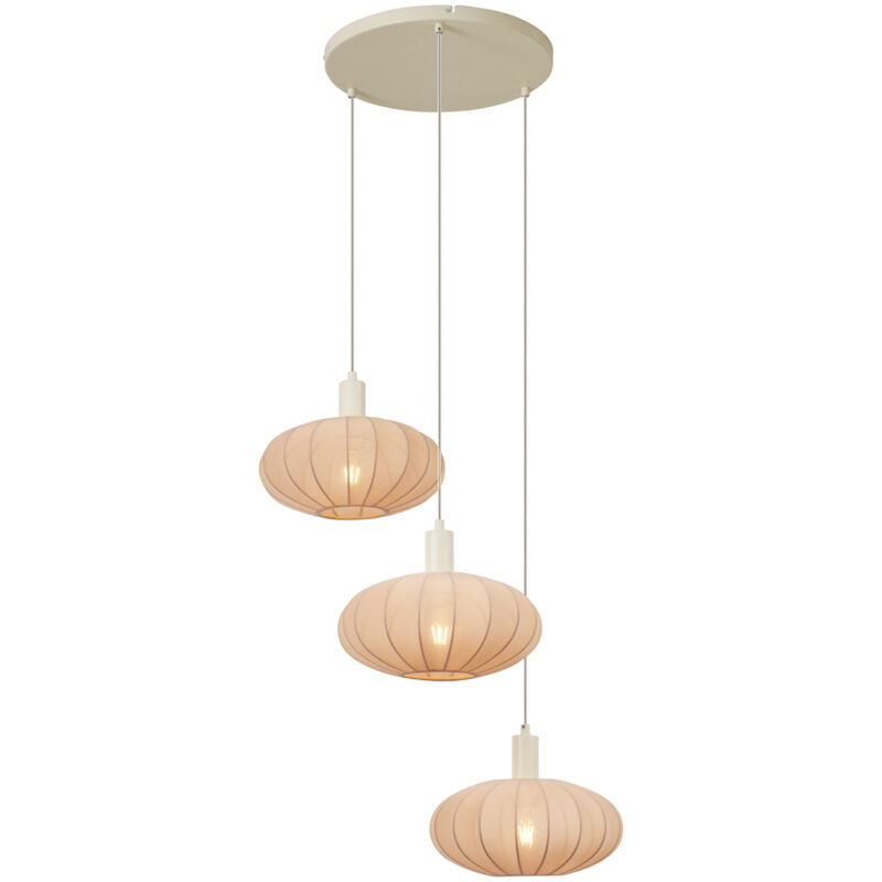 Qazqa Japandi Pendant Lamp Beige With Fabric Shade 3-lights - Bida