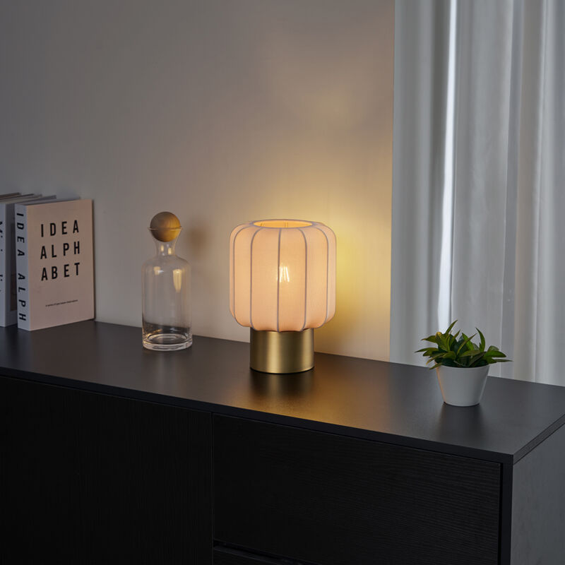 Qazqa Japandi-tischleuchte Gold Mit Beigem Schirm - Pluni