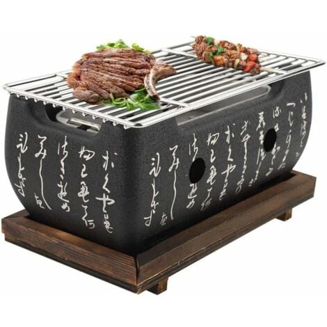 Japanese Charcoal Barbecue, Portable Tabletop Barbecue with Base Plate, Ashtray, Charcoal Plate, Barbecue Net, Aluminum Barbecue Cooker for Indoor and Outdoor Use