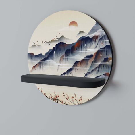 JAPANESE LANDSCAPE Rundes Regal Schwarz