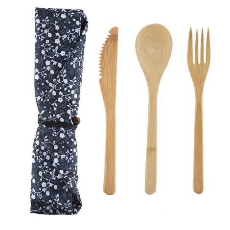 Japanese Style Reusable Bamboo Dinnerware Set Tableware Kit Kinfe & Fork & Spoon