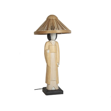 Japanische Lampe/Figur Holz C/Pant Rattan 20x20x70cm