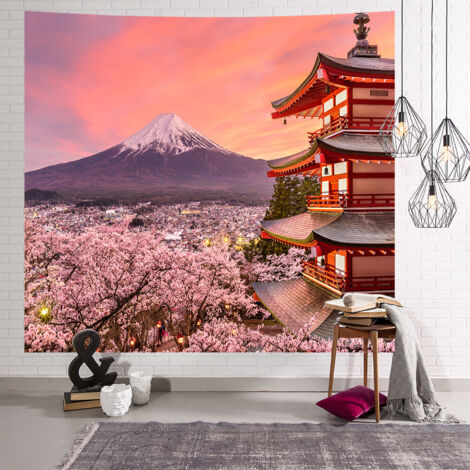 Japanische Tapisserie du Mont Fuji 150x200 Pagode asiatisches Déco