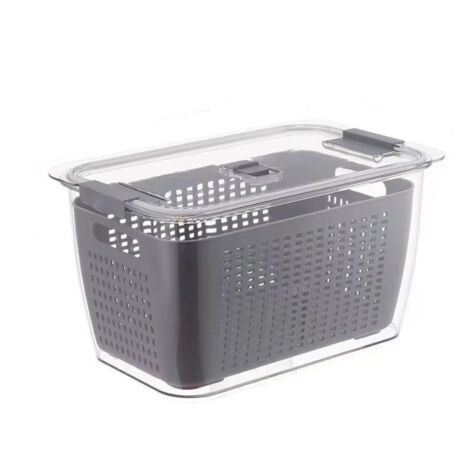 Japanischer 2-stöckiger Abtropfkorb mit Filter für Küche und Kühlschrank, Grau, 4,5 l, PET – Aufbewahrung für Obst und Gemüse