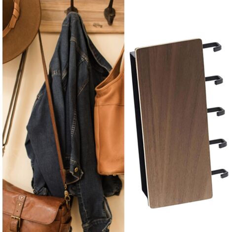 Japanischer Schlüsselhalter aus Holz zur Wandmontage mit 5 multifunktionalen Haken, kein Bohren erforderlich, für Zuhause, haselnussfarben.