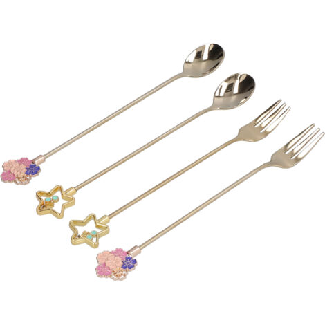 Japanischer Suppenlöffel aus Edelstahl 304, Kirschblüten-förmige Obstgabel für Zuhause, Hotel, Restaurant, Gold