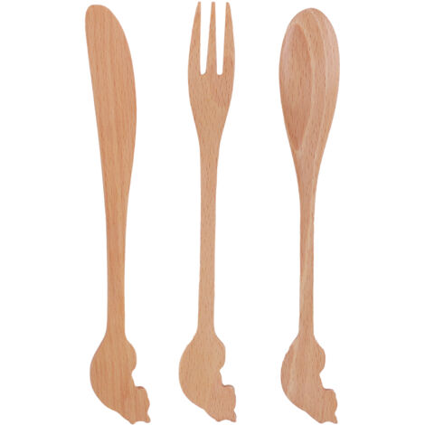 Japanisches Holzbesteckset mit langen Griffen – Löffel, Gabel, Messer für Mahlzeiten