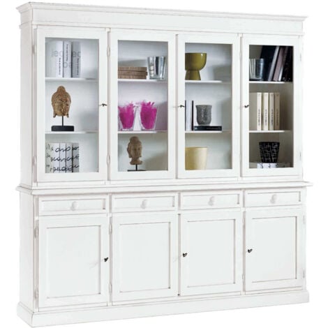 JAQUELINE - credenza con vetrina in legno massello cm 205 x 42 x 205 h