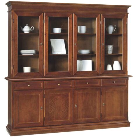 JAQUELINE - credenza con vetrina in legno massello cm 205 x 42 x 205 h