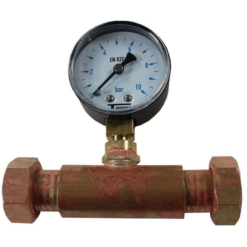 Jaquette prise pression réseau eau Femelle écrou libre 3/4'' (20/27) + Manomètre Radial 0/10 bars Glycérine - Q0134FL34 + Q04R10G Arcanaute
