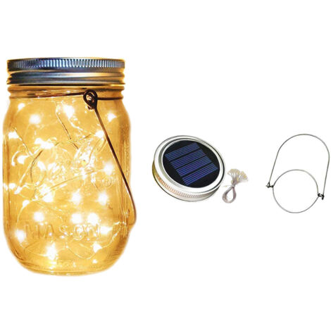 Jar Solar Lights, 2 Meter 20 LED Fairy Lights with Jars and Hangers, Waterproof Hanging Solar Lights for Garden