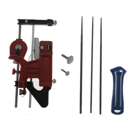 Jardiaffaires – Affûteuse de chaîne pour tronçonneuse – Manuelle professionnelle – Support aluminium – 3 limes 4/4.8/5.5mm – Affûtage de précision