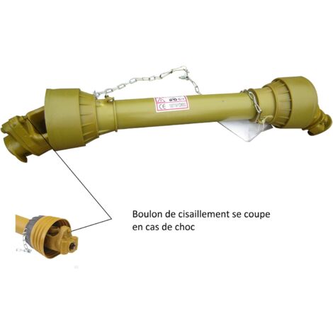 Jardiaffaires – Cardan de transmission avec boulon de sécurité 100 cm – Protection contre surcharge – Pour tondeuse jusqu'à 40 cv