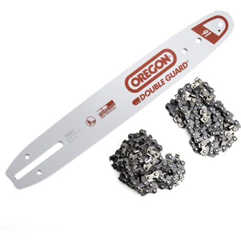 Jardiaffaires – Guide Oregon 30cm 120SDEA041 – Lot de 2 chaines 91P045E – Pas 3/8LP, Jauge 1,3mm, 45 maillons – Pour tronçonneuse AEG, Bosch, Husqvarna