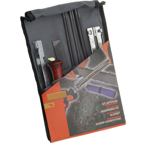 Jardiaffaires – Kit d'affûtage complet avec 6 limes rondes – Pour chaînes de tronçonneuse – Sacoche de transport incluse – Guide d'affûtage précis