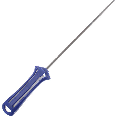 Jardiaffaires – Lime ronde 4mm – Longueur 200mm – Manche plastique auto-verrouillable – Pour chaînes de tronçonneuse pas 3/8 mini et 1/4