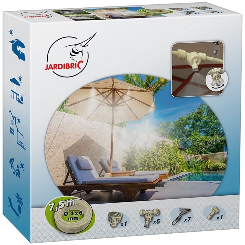 Kit brumisation portable Jardibric BRU051 – 7,5m tuyau, 5 jonctions, buses orientables, pinces
