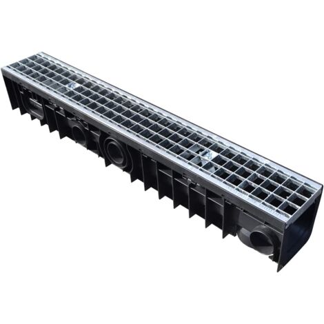 Jardibric - Caniveaux en polypropylène avec grille en acier galvanisé (Dimensions intérieures : L 100 x H 110 mm, Dimensions extérieures : L 155 x H 155 mm) - Classe B125 pour un drainage efficace.