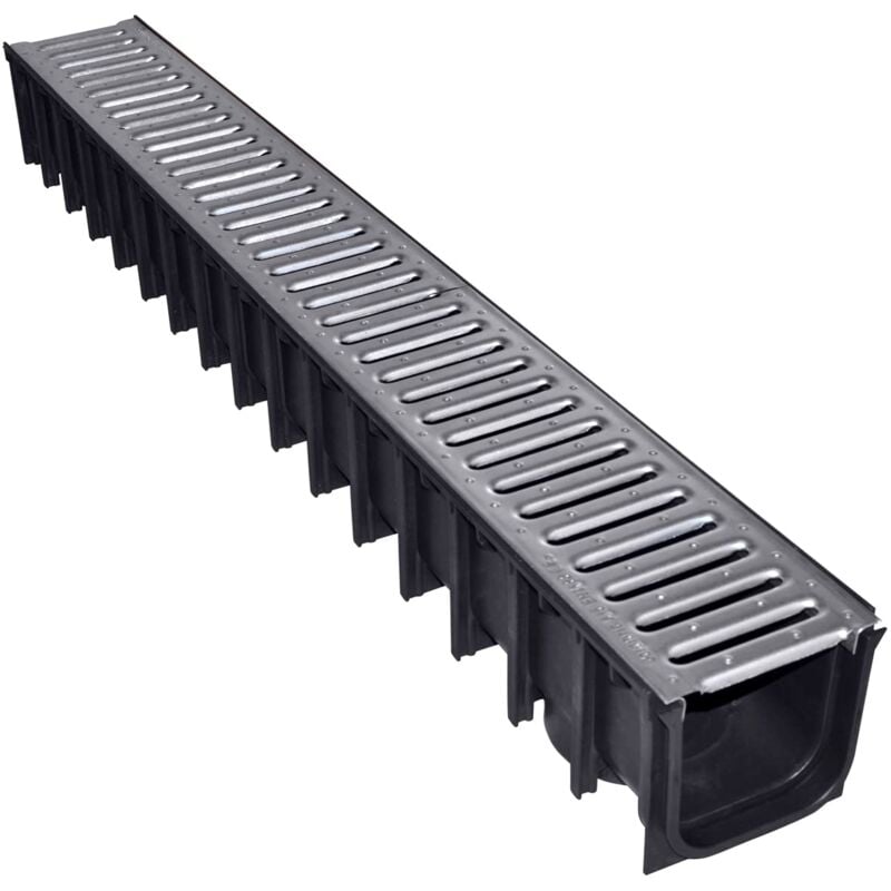 Caniveau Jardibric en Polypropylène avec Grille Acier Galvanisé A15 – l 100 x h 110 mm – Réseau Drainage Terrasse