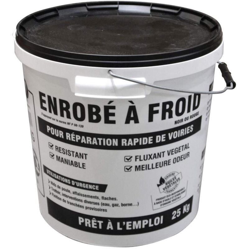 Enrobé à Froid Jardibric 25kg – Réparation de Nids-de-Poule – Bitume Noir Sans Odeur – Norme nf P98-139