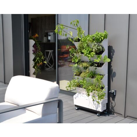 Jardibric – Jardin potager vertical 20 compartiments 58x114x20 cm – Système d'arrosage automatique – 5 étages avec 12 goutteurs – Pour intérieur et extérieur