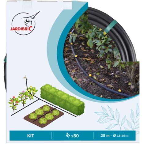 Jardibric – Kit d'arrosage goutte à goutte 25m Ø16mm – 50 goutteurs – Poinçon et bouchons inclus – Accessoires de connexion pour irrigation