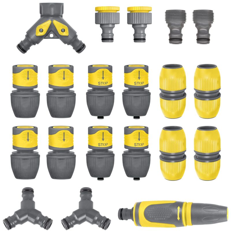 Lot de 8 raccords d'arrosage Jardibric avec sélecteur double, adaptateur, lance, nez de robinet, réparateurs