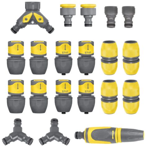 Jardibric – Lot de 8 raccords rapides d'arrosage – Sélecteur double embouts automatique – Adaptateur et lance – Nez de robinet pour connexion sécurisée