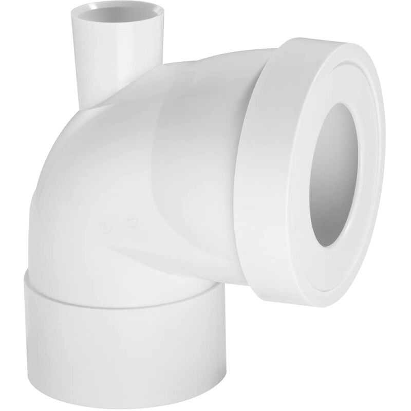 Pipe wc Jardibric Courte Coudée avec Piquage Ø100 m / Ø40 f – Emboîture Ø85/105 – Pour Installation Gain de Place