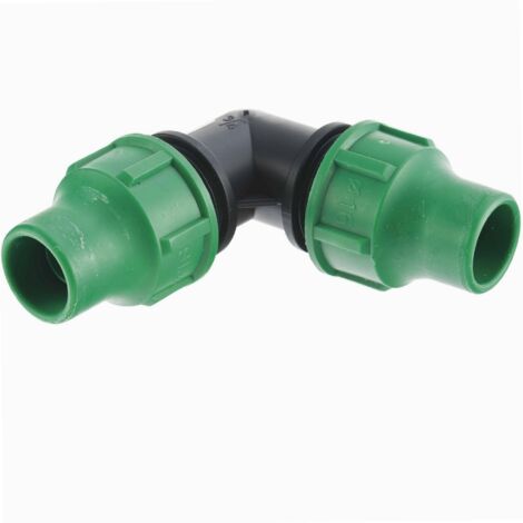 Jardibric – Raccord coudé pour tuyau goutte à goutte Ø16mm – Fixation par compression – En polypropylène résistant aux intempéries – Pour angles de 90 degrés