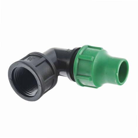 Jardibric – Raccord coudé pour tuyau goutte à goutte Ø16mm – Sortie femelle 20x27 – Fixation par compression – Polypropylène durable