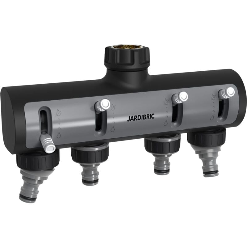 Sélecteur d'arrosage 4 sorties Jardibric Entrée F20x27 métal gainée – 2 sorties orientables – Filetage M20x27