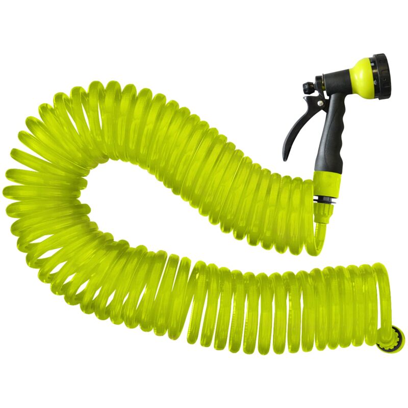 Tuyau d'arrosage serpentin Jardibric 15 m – Avec raccord et pistolet à assembler – Facile à utiliser