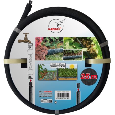 Jardibric – Tuyau poreux équipé 25m – Débit 20 L/h à 1 Bar – Longueur maximale 50m – Raccord rapide et bouchon inclus