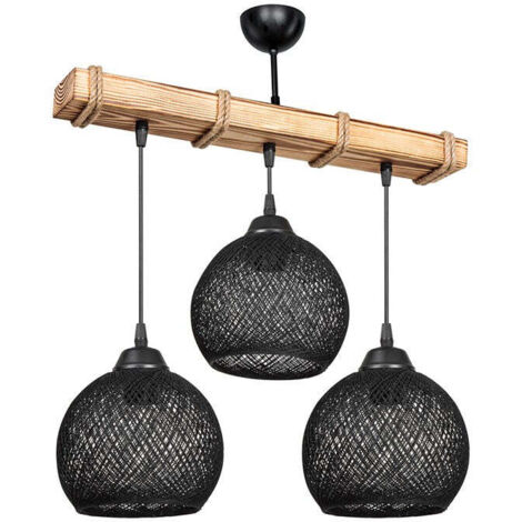 Suspension luminaire plafonnier en bambou et métal noir-naturel – Culot E27 – Dimensions 50x20x63cm pour éclairage moderne – Jardibricodeco