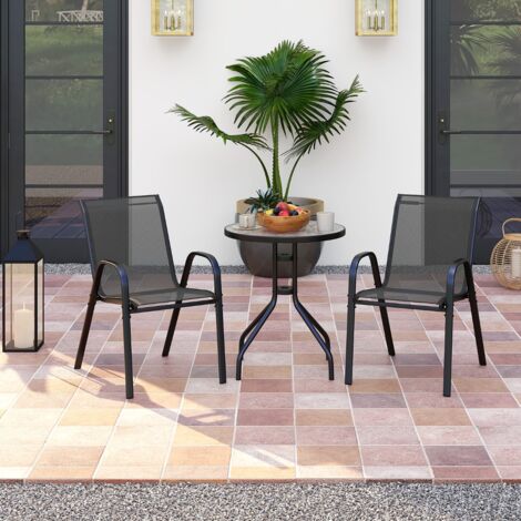 Jardin 3 Pièces 2 Fauteuils Table Basse Verre Trempé pour Balcon Cour CW27809