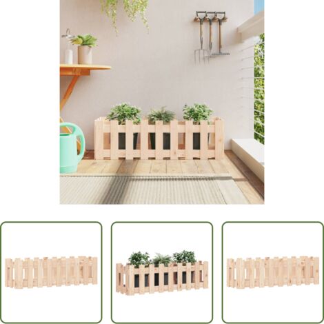 Jardín -  Arriate elevado jardín con valla madera maciza pino 100x30x30cm