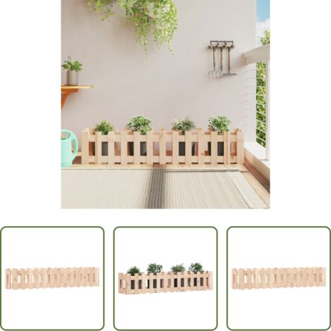 Jardín - Arriate elevado jardín con valla madera maciza pino 150x30x30cm
