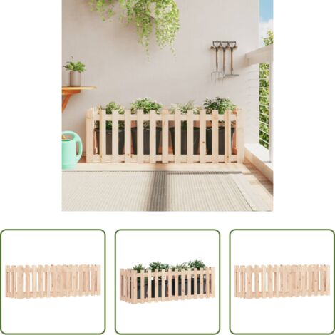 Jardín - Arriate elevado jardín con valla madera maciza pino 150x50x50cm