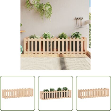 Jardín - Arriate elevado jardín con valla madera maciza pino 200x50x50cm
